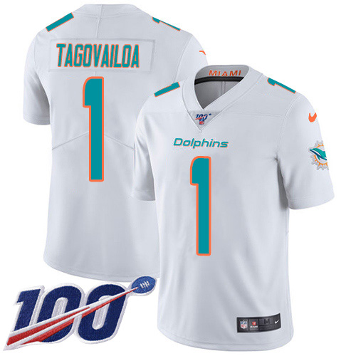 Miami Dolphins 1 Tua Tagovailoa White Men Stitched NFL 100th Season Vapor Untouchable Limited Jersey